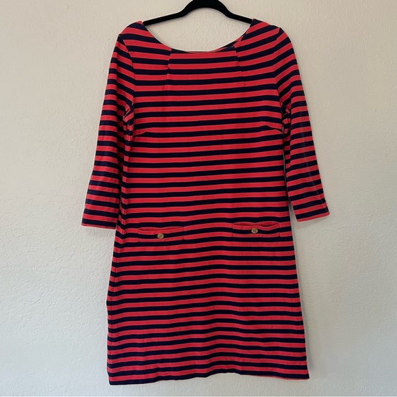 Lilly Pulitzer Charlene Shift Midi Dress, Coral &‎ Blue Striped, Women’s Medium - Picture 1 of 10